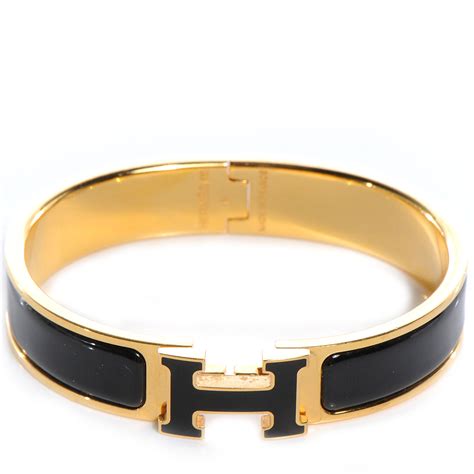 hermes enamel narrow clic clac h bracelet gm black